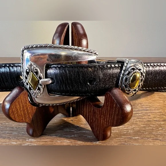 Brighton Black Leather Belt with Silver Buckle - Picture 1 of 6